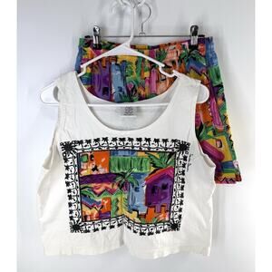 Toucan Dance Women’s Vintage Shirt Set Tropical Beach Tank Shorts Cotton 90’s